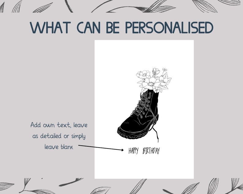 floral doc martens print, gothic birthday card, dr martens boots, birthday card for sister, floral gothic cards, birthday card for teens image 2