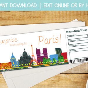 Carta d'imbarco per Parigi, biglietto regalo di viaggio, buono regalo per viaggio tra ragazze a Parigi, sorpresa di viaggio, biglietto aereo stampabile, modello di biglietto