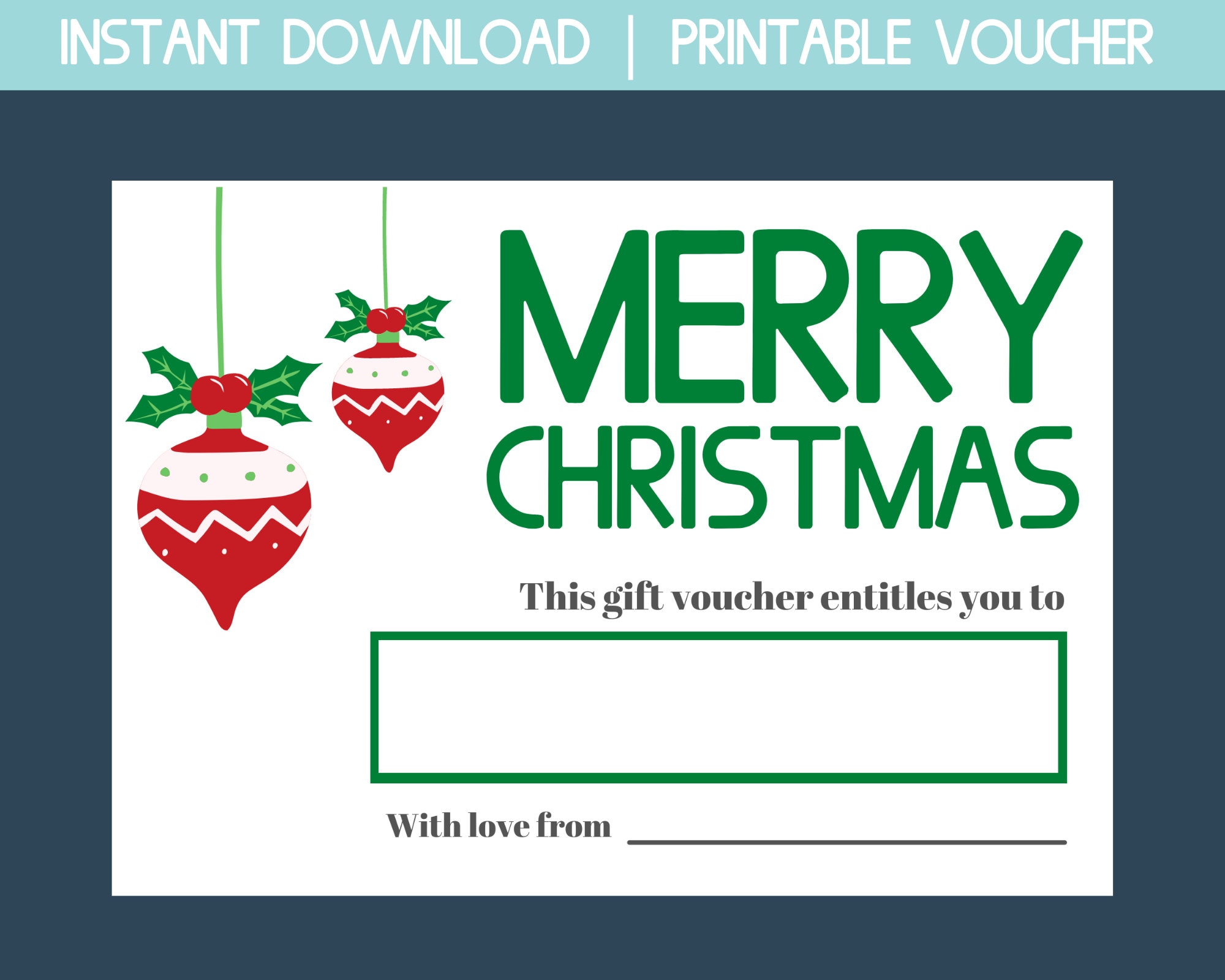 christmas gift certificate printable, printable gift card, blank