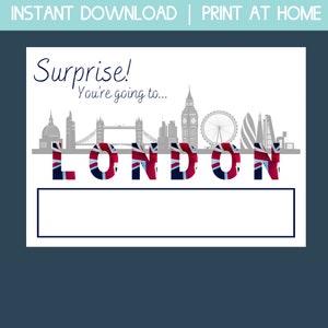 London ticket, London surprise ticket, London boarding pass, surprise birthday trip certificate, London gift, instant birthday voucher, best