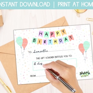 happy birthday gift certificate, instant download gift card, printable birthday gift card, printable voucher, digital gift certificate, best