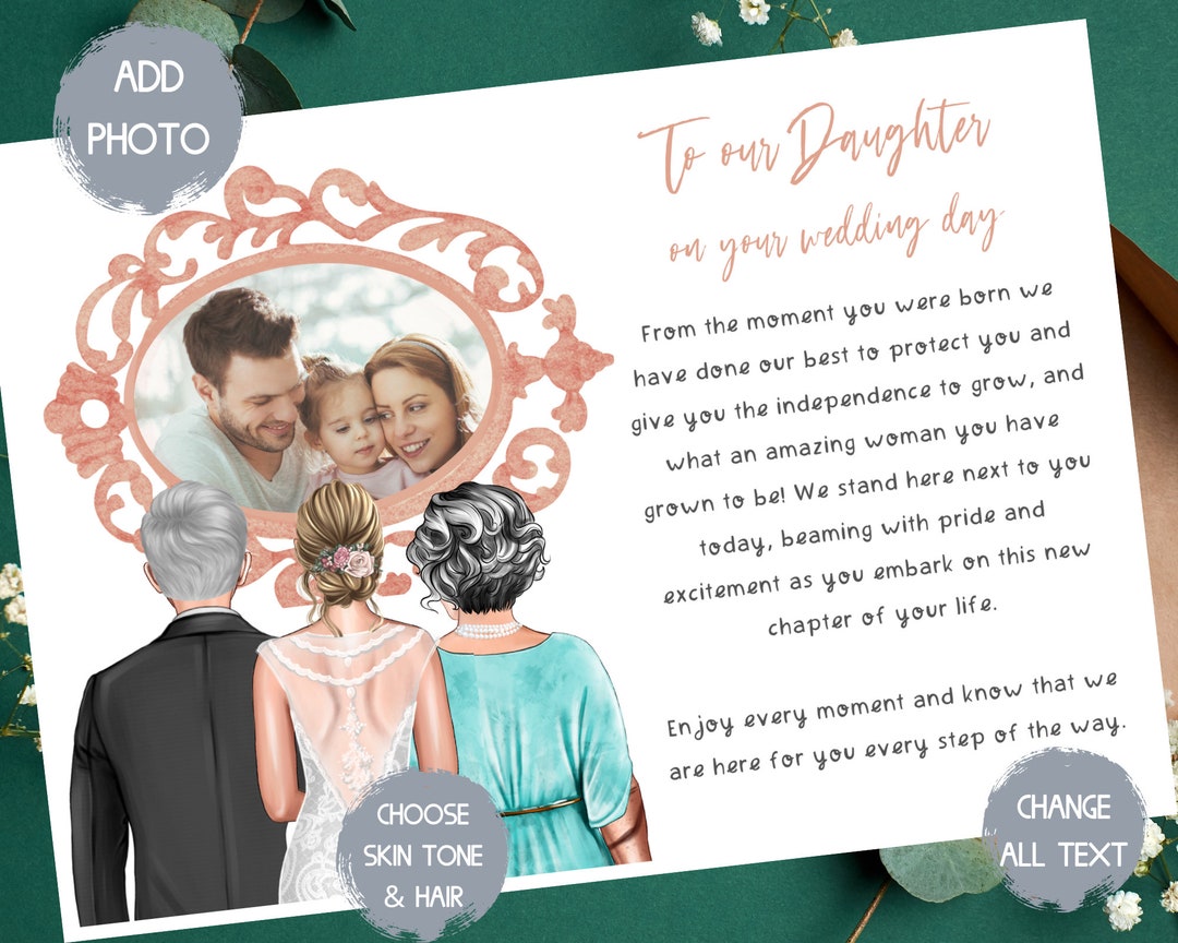Personalised Daughter on Your Wedding Day Card, to Our Daughter on Her
