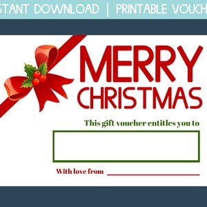Christmas gift certificate printable, instant download gift certificate, blank gift certificate, gift coupon template printable, gift card