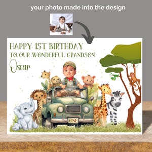 Carte de 1er anniversaire petit-fils, carte de premier anniversaire photo fils, carte d'anniversaire safari, carte de 2e anniversaire neveu, carte de 3e anniversaire filleul