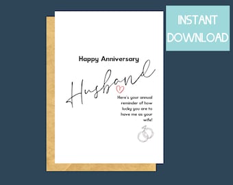 Funny Anniversary Card for Husband, Lucky Wife Quote (Digital Download), printable birthday card husband, print at home cards