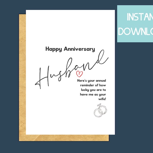 printable anniversary card for husband, instant download anniversary card, funny anniversary card download, wedding anniversary card, best