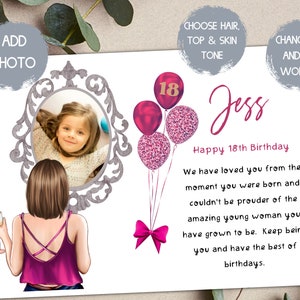 cartão de aniversário de 18 anos da filha, cartão de aniversário de 18 anos personalizado da neta, cartão de foto de 18 anos, cartão de antigamente e agora, cartão de aniversário de lembrança para ela