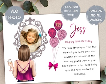 Personalized Daughter 18th Birthday Card, Photo Keepsake