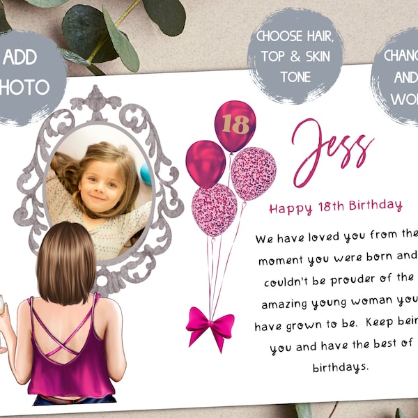 daughter 18th birthday card, personalised granddaughter 18th birthday, 18th photo card, then and now card, keepsake birthday card for her