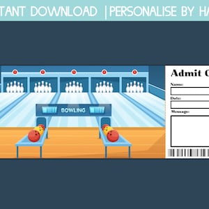 editable bowling gift certificate, bowling gift voucher, surprise birthday trip, printable bowling ticket, gift certificate template, coupon