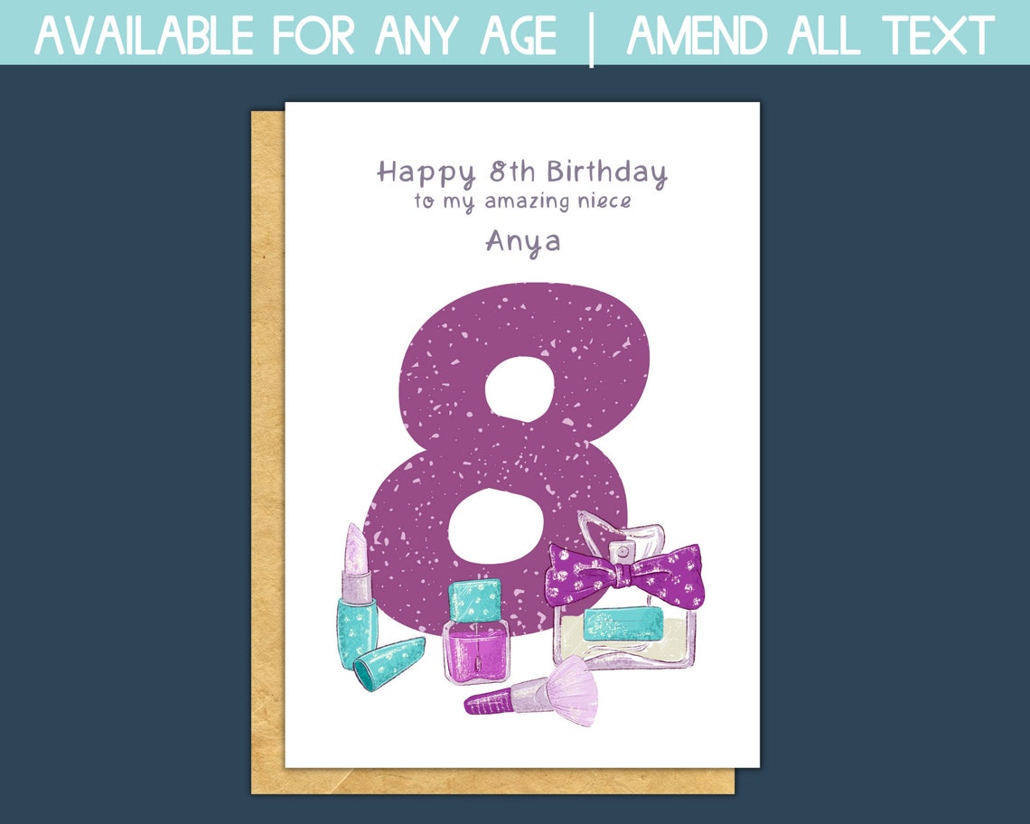 Personalised 8th Birthday Card Girl Birthday Card for 8 Year | Etsy
