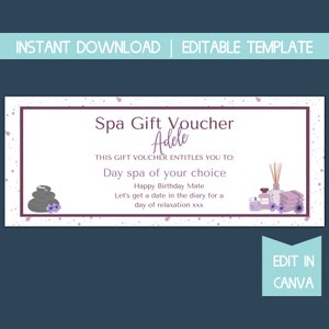 Carte-cadeau pour une journée au spa pour un ami, modèle de chèque-cadeau à imprimer, bon de traitement au spa, bon d'anniversaire pour maman, cadeau d'anniversaire pour femme