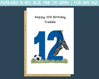 personalised football birthday card, 12th birthday card for boys, birthday card for teenage boy, sports birthday card for him, best