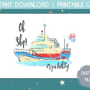 carte d'anniversaire imprimable drôle, carte de jeu de mots d'anniversaire, oh carte d'anniversaire de bateau, carte pliable, carte d'anniversaire de téléchargement instantané pour lui, carte numérique