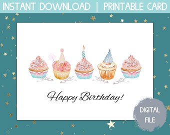 printable cards birthday, instant download birthday card, printable happy birthday card, birthday cake card, foldable cards, best seller