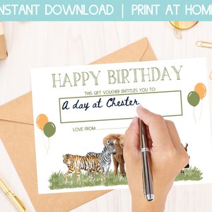 zoo gift card, birthday gift certificate printable,  blank gift certificate, gift coupon, gift voucher certificate, printable gift card