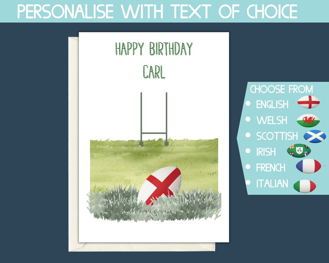 Personalised Rugby Birthday Card, England Rugby Card, Six Nations Rugby