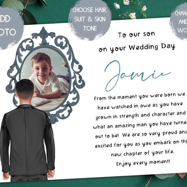 wedding card for son, personalised son on wedding day card, to our son on his wedding day, groom wedding day card, to my son on his wedding