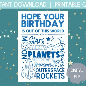 carte d'anniversaire imprimable de l'espace, carte d'anniversaire imprimable pour frère, carte d'anniversaire de téléchargement instantané pour des enfants, cartes pliables, best-seller