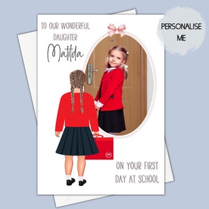 Premier jour d'école pour fille, carte de premier jour d'école pour petite-fille, carte de rentrée personnalisée, première semaine d'école, carte avec photo