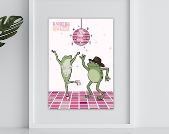 cowboy frog print, frog art, frog wall decor, dancing queen wall art, dancing frog print, frog in hat art, fashion frog poster, ballet frog