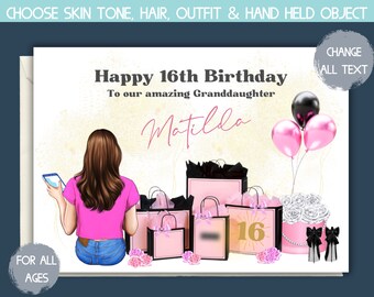 daughter 16th birthday card, personalised granddaughter 16th birthday, 18th birthday card niece, keepsake birthday card for her, 18th card