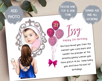 Carte fille 21e anniversaire, carte fille 30e anniversaire personnalisée, carte 40e anniversaire pour femme, carte fille 18e anniversaire, meilleur