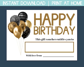 Chèque-cadeau d&#39;anniversaire imprimable, chèque-cadeau vierge, modèle de bon-cadeau imprimable, chèque-cadeau, carte-cadeau imprimable