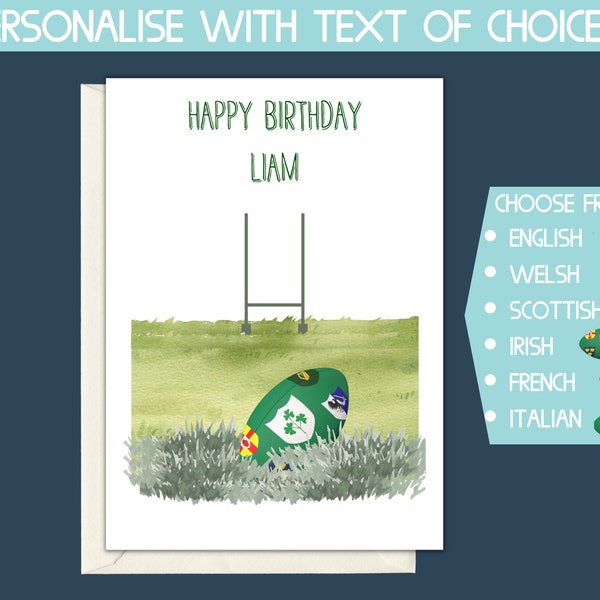 six nations rugby birthday card, irish rugby, personalised rugby birthday card, England rugby, Welsh rugby, scottish rugby, Ireland rugby