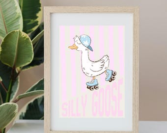 Silly Goose Print, Pink Nursery Wall Art (Digital Download Available)