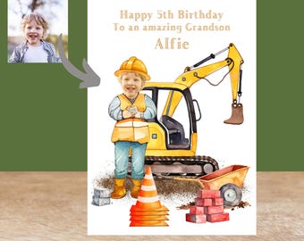 Personalized Construction Birthday Card, Builder Photo Caricature