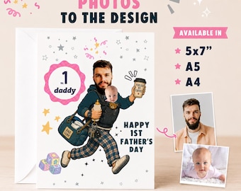 Personalised First Father's Day Card – New Dad Greeting Card (Blue or Pink)