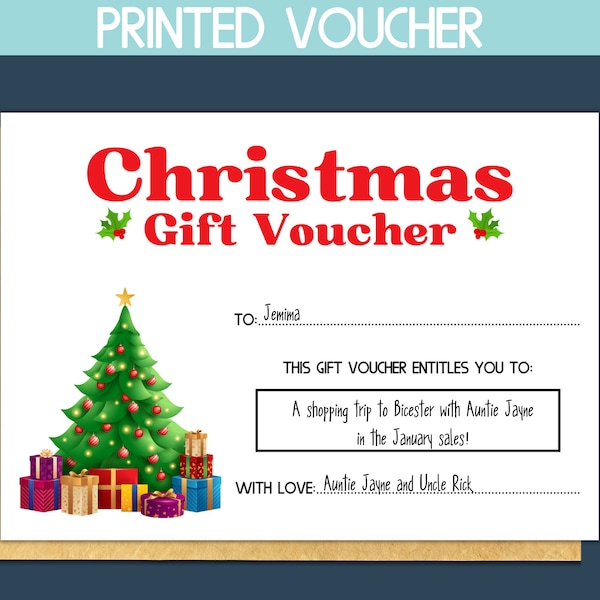 Christmas gift certificate template, personalised Christmas voucher, gift card Christmas tree, printable christmas gift, xmas gift cards