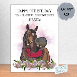 horse birthday card for a granddaughter, personalised horse riding card, girl and horse birthday card, birthday card for teenage girl, best