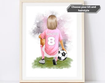 personalised girls football print, womens football print, soccer gifts for girls, football player gifts for women, Birthday gift teen girl