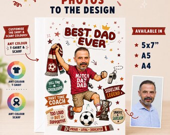 Football fathers day card, football dad card, Add your photo, Any team colours