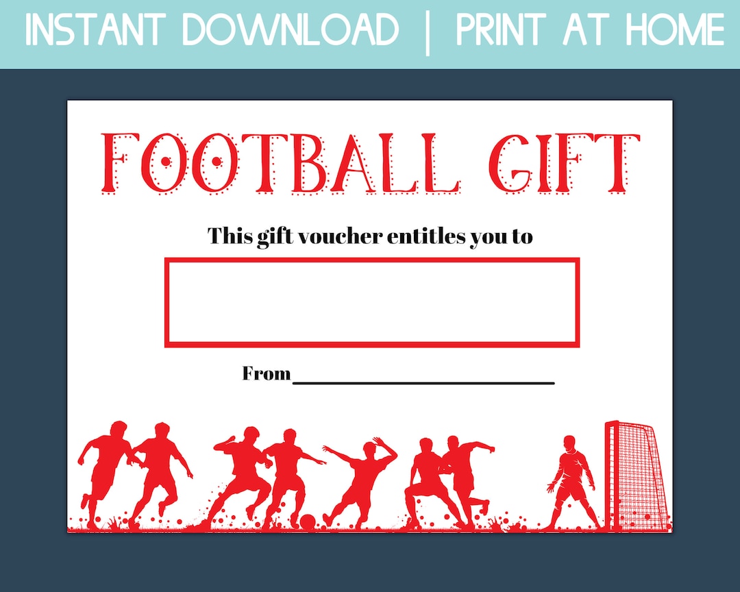 Football Gift Certificate Football Gift Card Printable Gift Etsy