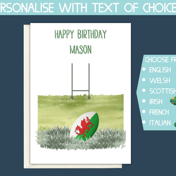 Tarjeta de cumpleaños de rugby galés, rugby de seis naciones, rugby irlandés, tarjeta de cumpleaños de rugby personalizada, rugby de Inglaterra, rugby de Gales, rugby de Escocia