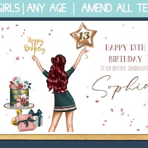 personalised teenage girl birthday card, 13th birthday card daughter, birthday card for 15 year old girl, 16th birthday card girl,