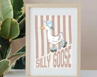 Silly Goose Print, Animal Nursery Wall Art (Digital Download Available)