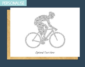 personalised bicycle cards, cyclist birthday card for him, bicycle birthday card for brother, bike birthday card for her