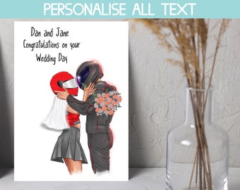 personalised biker wedding card, just married card, motorcycle wedding card, couple biker card, motorcycle couple card, biker anniversary