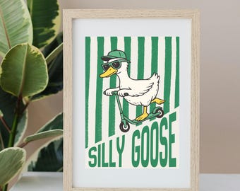 Silly Goose Art Print, Trendy Nursery Wall Decor (Digital Download Available)