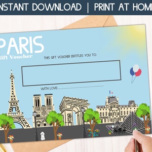 Buono regalo Parigi, regalo di viaggio Parigi, buono regalo stampabile, carta regalo Parigi Francia, buono viaggio di compleanno a sorpresa a Londra, best seller