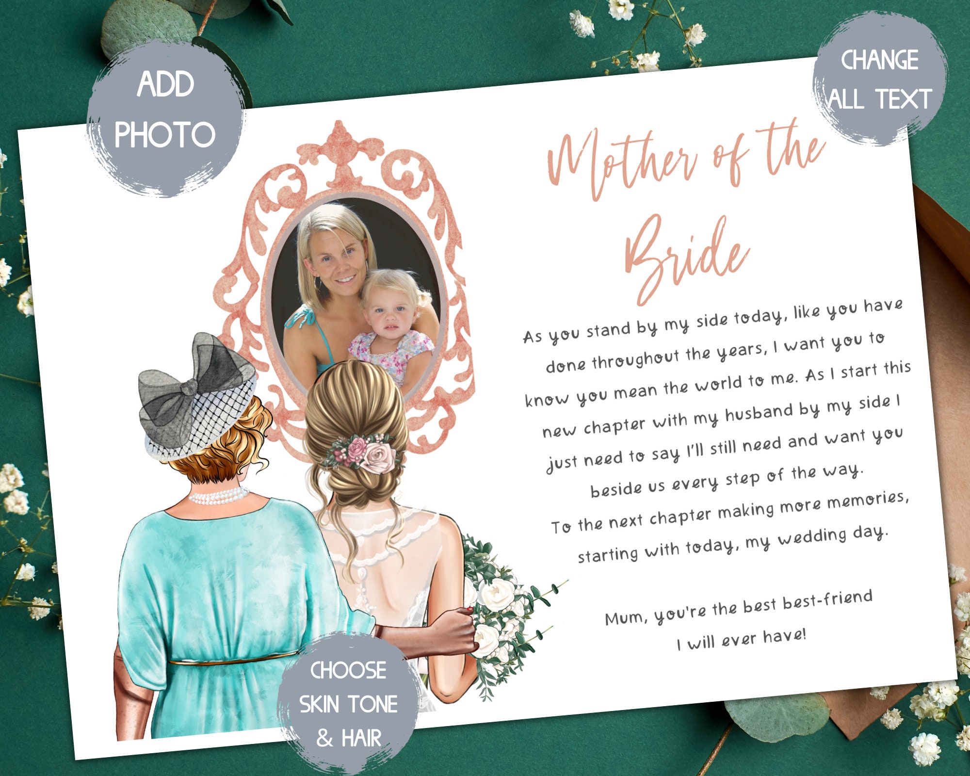 Mother of the Bride Card Personalised Mum on Wedding Card - Etsy