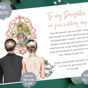 filha no seu cartão de dia de casamento, para minha filha no cartão de dia de casamento, cartão de casamento personalizado para filha, cartão de antigamente e agora, foto