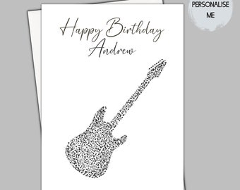 personalised electric guitar birthday card for son, guitar birthday card for him, musician birthday card for her, birthday card for grandson