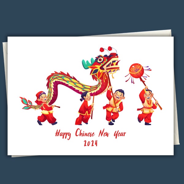 Carte du nouvel an chinois 2024, carte de l'année du dragon, carte du nouvel an lunaire dragon, joyeux nouvel an chinois, carte du nouvel an dragon, best-seller
