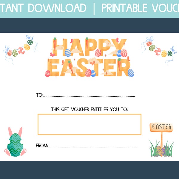 Easter gift certificate, instant download easter gift card, printable voucher, gift voucher template, easter gift for kids, printable gift