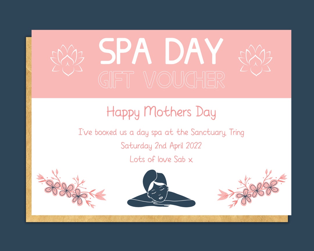 Personalised Spa Gift Certificate, Spa Day Gift Card for Mom, Spa